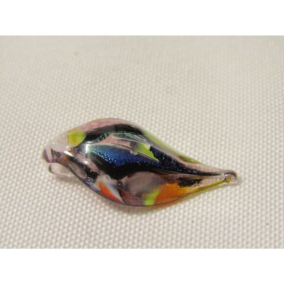 Multi Color Fused Art Glass Pendant Charm 1" Sparkle Rainbow Teardrop Boho Charm - Picture 6 of 8
